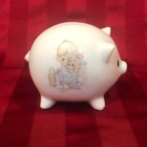 White Piggy Bank with Illustration